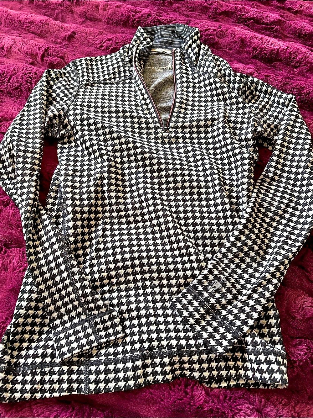 SmartWool Classic Thermal Merino Base Layer 1/4 Zip Houndstooth Pullover small